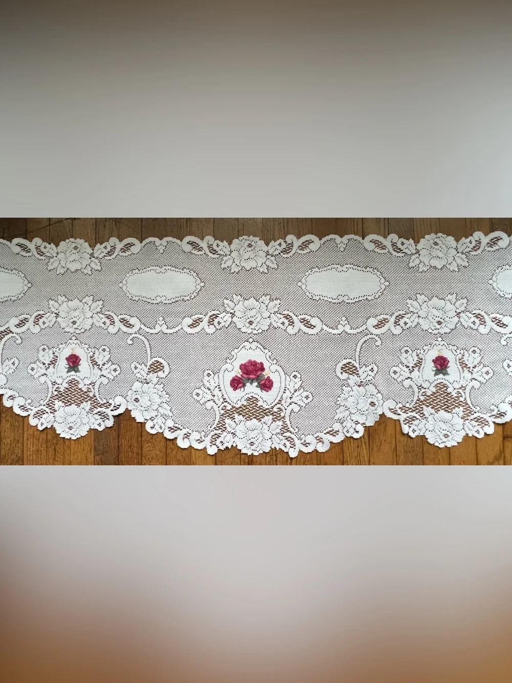 Heritage Lace Vintage Rose Mantle Scarf with matching centerpiece doily